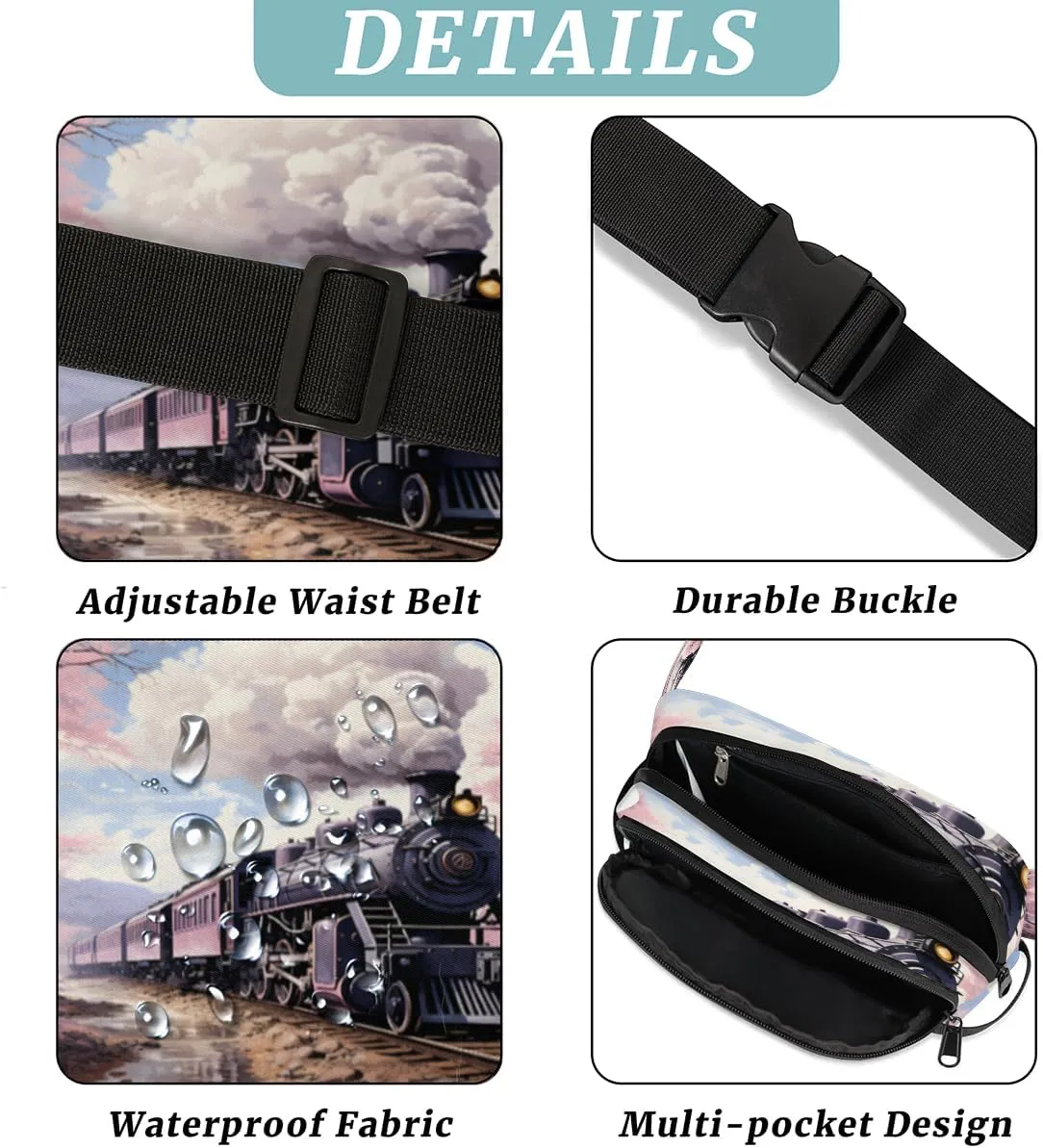 Style Train Fanny Pack for Men Women Crossbody Waist Bag Sport Belt Bag with Multi Pockets for Travel Hiking Jogging Running
