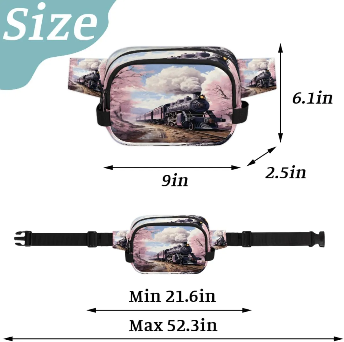 Style Train Fanny Pack for Men Women Crossbody Waist Bag Sport Belt Bag with Multi Pockets for Travel Hiking Jogging Running