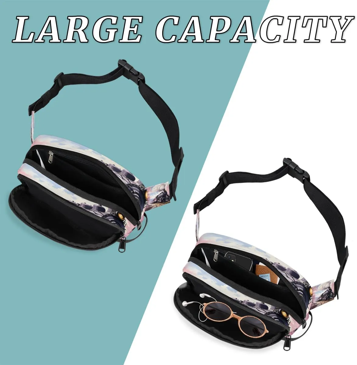 Style Train Fanny Pack for Men Women Crossbody Waist Bag Sport Belt Bag with Multi Pockets for Travel Hiking Jogging Running