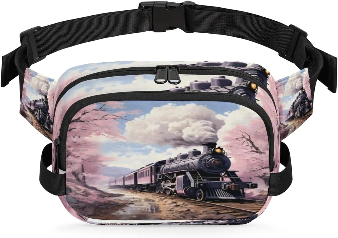 Style Train Fanny Pack for Men Women Crossbody Waist Bag Sport Belt Bag with Multi Pockets for Travel Hiking Jogging Running