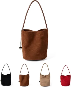 Suede Bucket Bag for Women Crossbody Handbags Tote Slouchy Purses Shoulder Handbag Mini Top-handle Tote Handbag