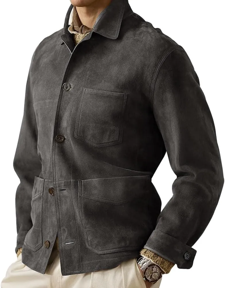 Suede Leather Jacket Men – Real Lambskin Suede Casual Leather Jackets For Men - Mens Suede Jacket