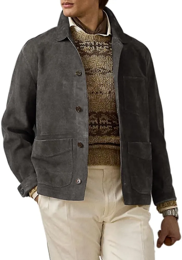 Suede Leather Jacket Men – Real Lambskin Suede Casual Leather Jackets For Men - Mens Suede Jacket