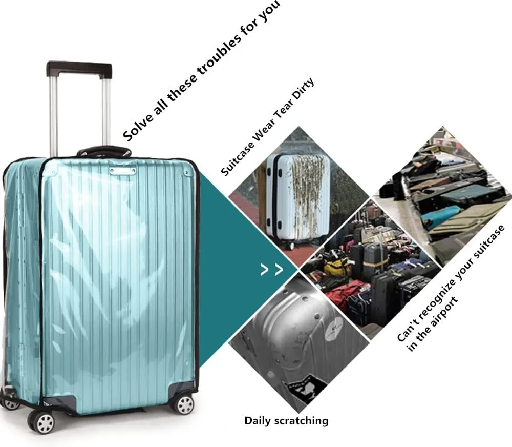 Suitcase Covers for Luggage – Clear PVC Suitcase Cover Protectors, Full-Thicken Transparent Waterproof Sleeve with Large Velcro for 30"-31" Wheeled Suitcases