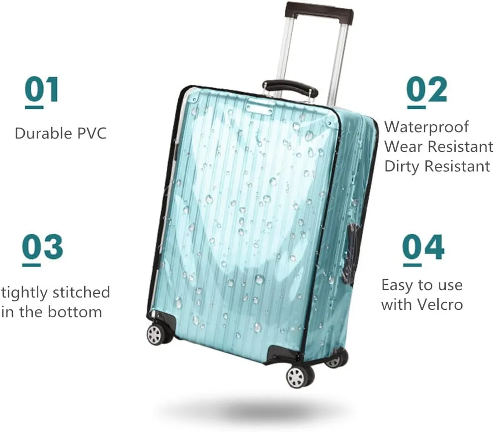 Suitcase Covers for Luggage – Clear PVC Suitcase Cover Protectors, Full-Thicken Transparent Waterproof Sleeve with Large Velcro for 30"-31" Wheeled Suitcases