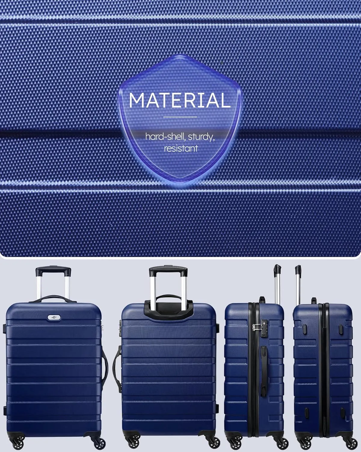 Suitour Luggage 3 Piece Sets Hard Shell Luggage Set Spinner Wheels, TSA Lock, 20 24 28 inch Travel Suitcase Sets, Dark Blue