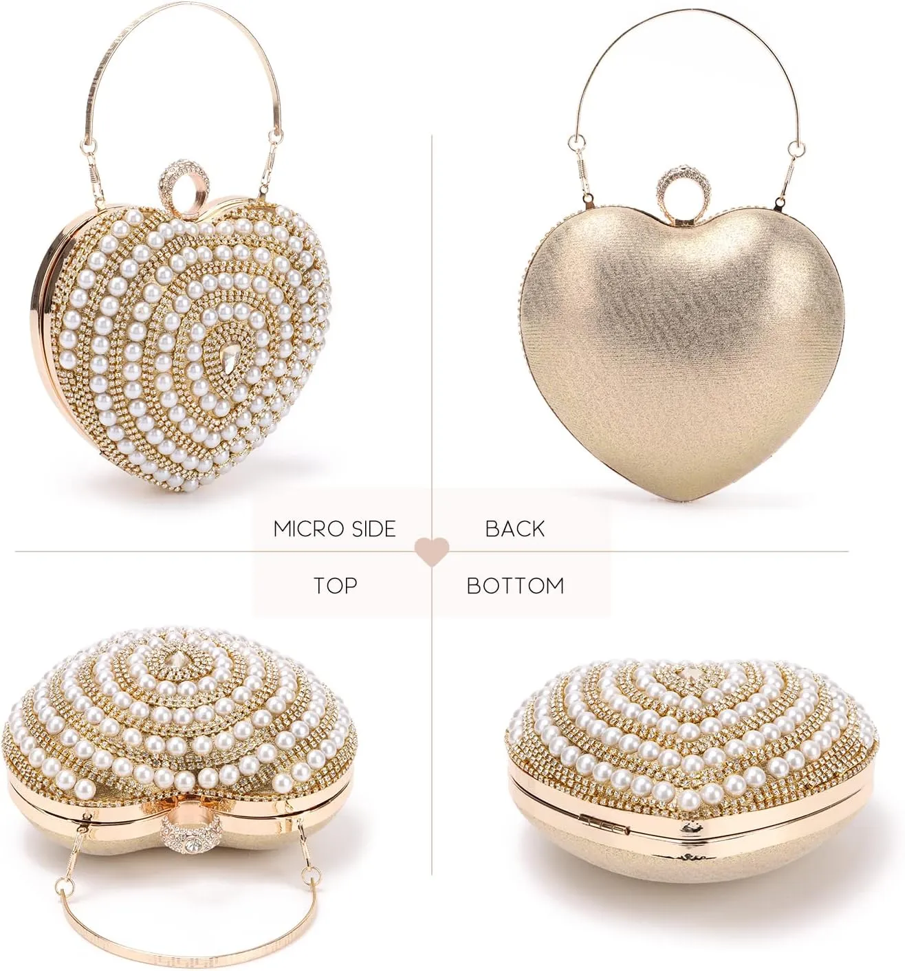 SUKUTU Cute Heart Shape Clutch Bag Women Elegant Pearl Rhinstone Evening Purse Wedding Party Bridal Prom Handbag