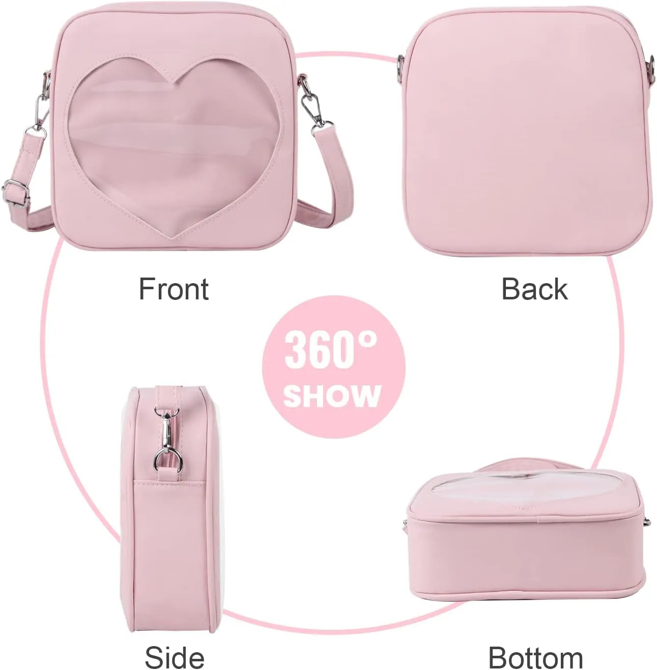 SUKUTU Ita Bag Women's Clear Heart Crossbody Bag Lightweight Kawaii JK Uniform Display Bag