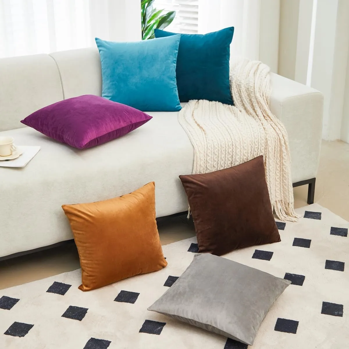 Sunday Praise Pack of 2 Soft Velvet Throw Pillow Covers 20 x 20 Inches Solid Decorative Square Cushion Covers 50 x 50 Cm for Couch Sofa Bed Farmhouse Home Décor Chocolate Brown