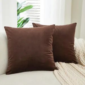 Sunday Praise Pack of 2 Soft Velvet Throw Pillow Covers 20 x 20 Inches Solid Decorative Square Cushion Covers 50 x 50 Cm for Couch Sofa Bed Farmhouse Home Décor Chocolate Brown