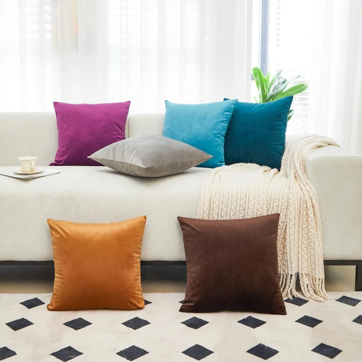 Sunday Praise Pack of 2 Soft Velvet Throw Pillow Covers 20 x 20 Inches Solid Decorative Square Cushion Covers 50 x 50 Cm for Couch Sofa Bed Farmhouse Home Décor Chocolate Brown