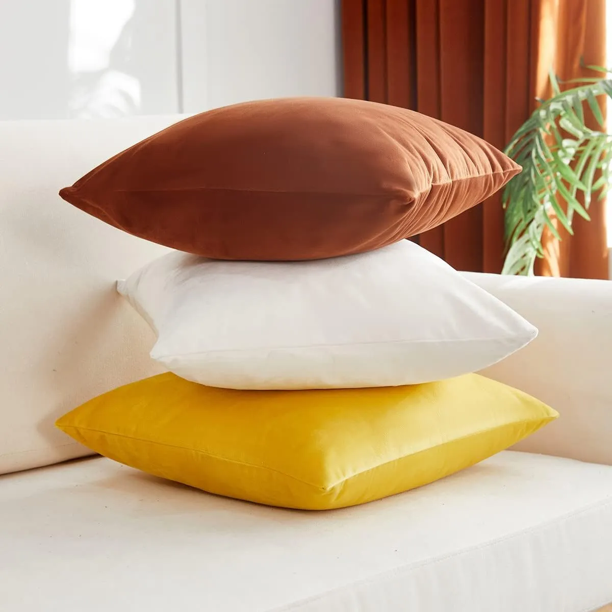 Sunday Praise Soft Thick Velvet Throw Pillow Covers 20 x 20 Inches Set of 2 Solid Decorative Square Cushion Case for Couch Sofa Bed Farmhouse Décor Cream White