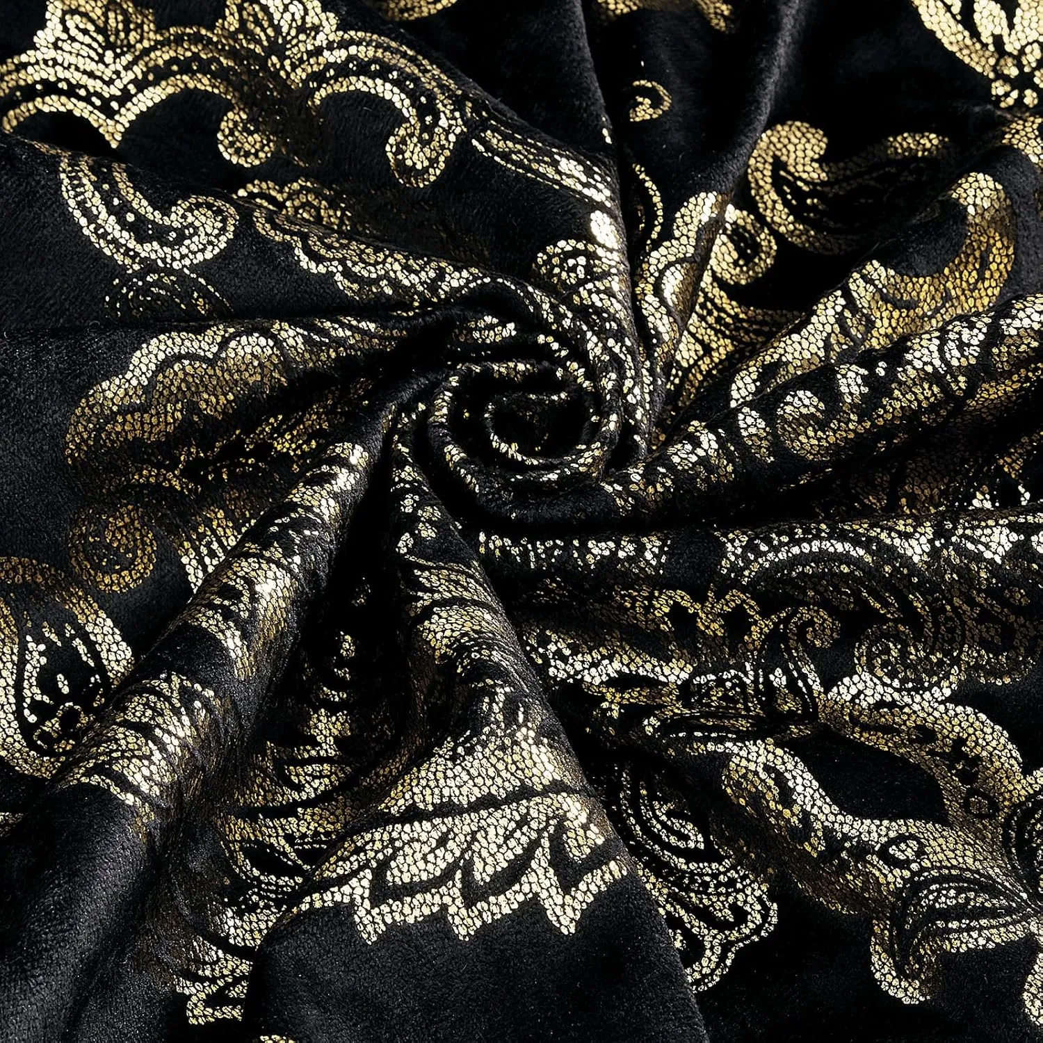 Sunshine Nicole Metallic Print Comforter Set, Distressed Velvet Face with Metallic Foil Print and Brushed Solid Microfiber Reverse, with Light Weight Soft Poly Fill, 3 Pieces Black Gold, King