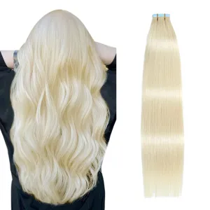 SUYYA Tape in Hair Extensions Human Hair Platinum Blonde 12 Inch 40g/pack 20pcs Straight Seamless Skin Weft Tape in Real Human Hair Extensions(12inch #60)