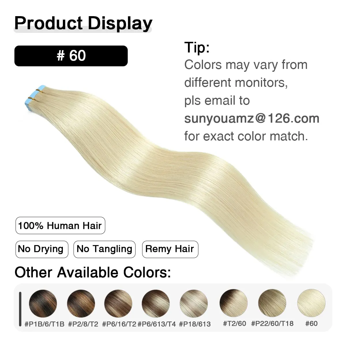 SUYYA Tape in Hair Extensions Human Hair Platinum Blonde 12 Inch 40g/pack 20pcs Straight Seamless Skin Weft Tape in Real Human Hair Extensions(12inch #60)