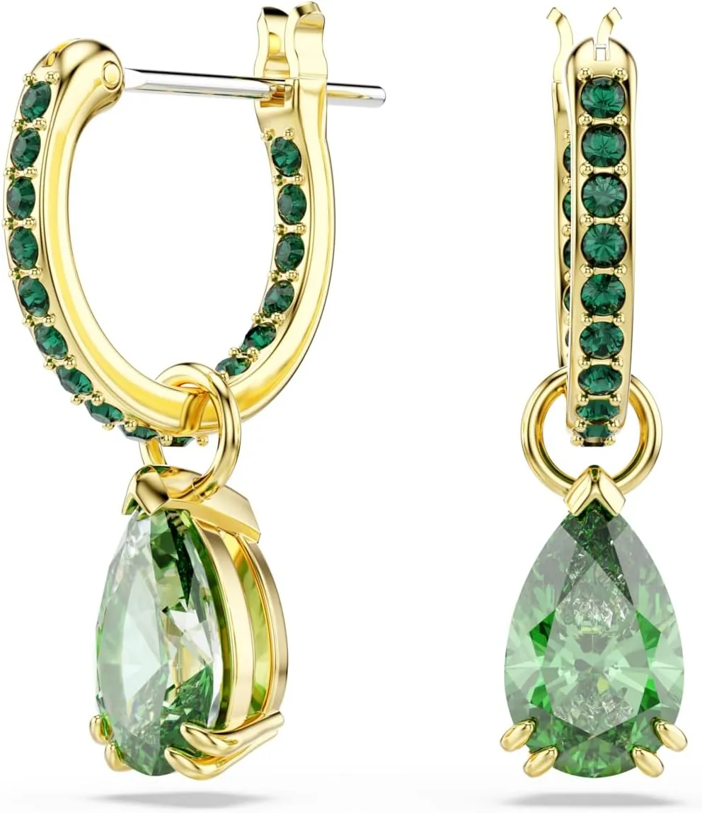 Swarovski Attract Crystal Drop Earrings, Green, Pink, Blue, Pink Stones, Pear and Round Cut Crystals, Part of the Swarovski Attract Collection