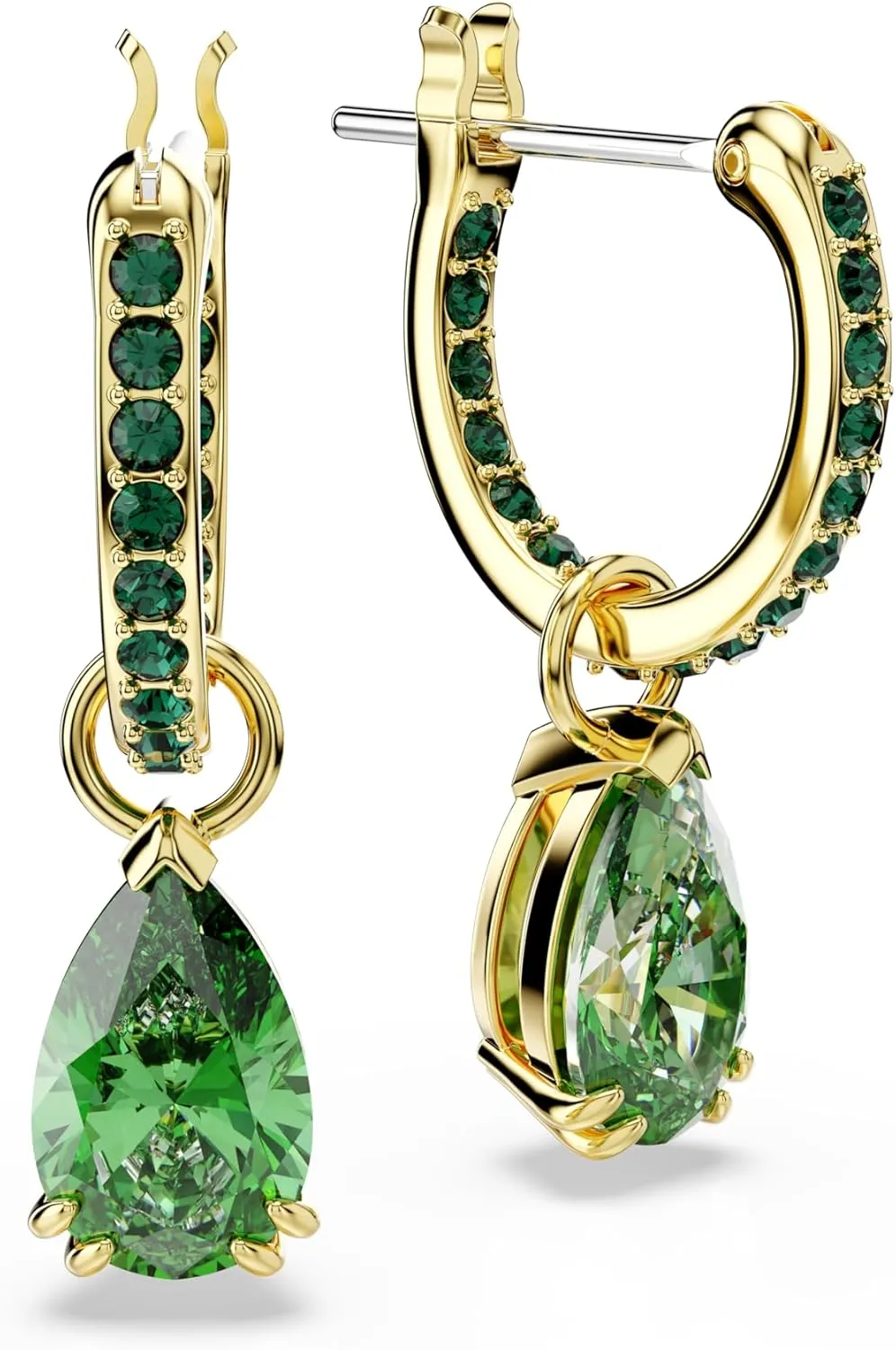 Swarovski Attract Crystal Drop Earrings, Green, Pink, Blue, Pink Stones, Pear and Round Cut Crystals, Part of the Swarovski Attract Collection