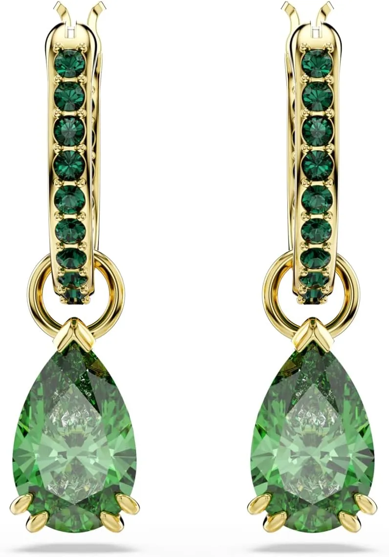 Swarovski Attract Crystal Drop Earrings, Green, Pink, Blue, Pink Stones, Pear and Round Cut Crystals, Part of the Swarovski Attract Collection