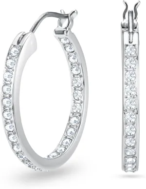 Swarovski Sommerset hoop earrings, White, Rhodium plated, One Size, Silver, Crystals