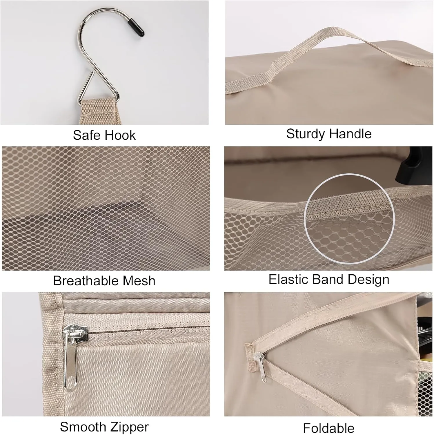 TABITORA Travel Portable Hanging Shelves Closet Organizer Packing Luggage Storage with Multifunctional and Foldable Invisible Compartment,Lightweight, for Suitcase, RV,Closet…Beige,XXL