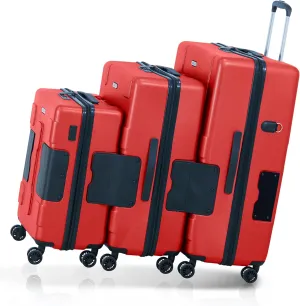 Tach V3.1 Hard Shell 3 Piece Luggage Set - 20, 24 & 28 inch Luggage | Carry On, Medium & Large Checked Suitcases | Patented Built-In Connecting System | Rolling Suitcase Links 9 Bags (Red)