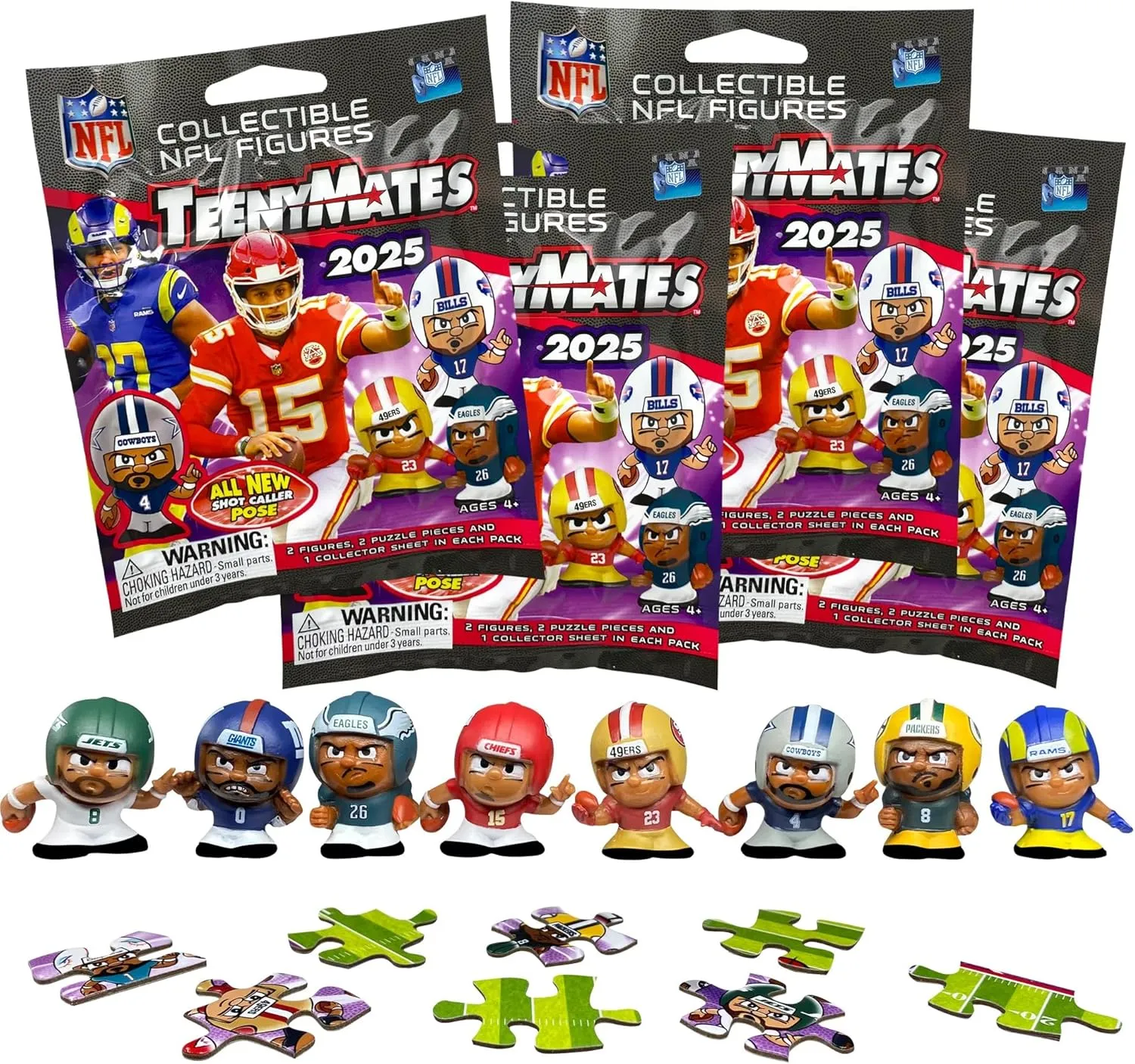 Teenymates Party Animal Series (13) 2024 NFL Figures Blind Bags Gift Set Party Bundle - 4 Pack - 8 Figures Total