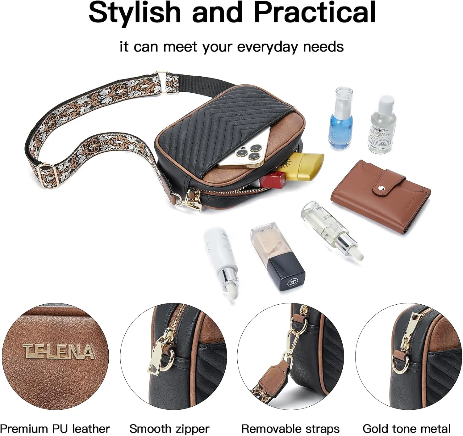 Telena Crossbody Purse for Women Small Crossbody Bags Trendy Vegan Leather with Adjustable Shoulder Strap