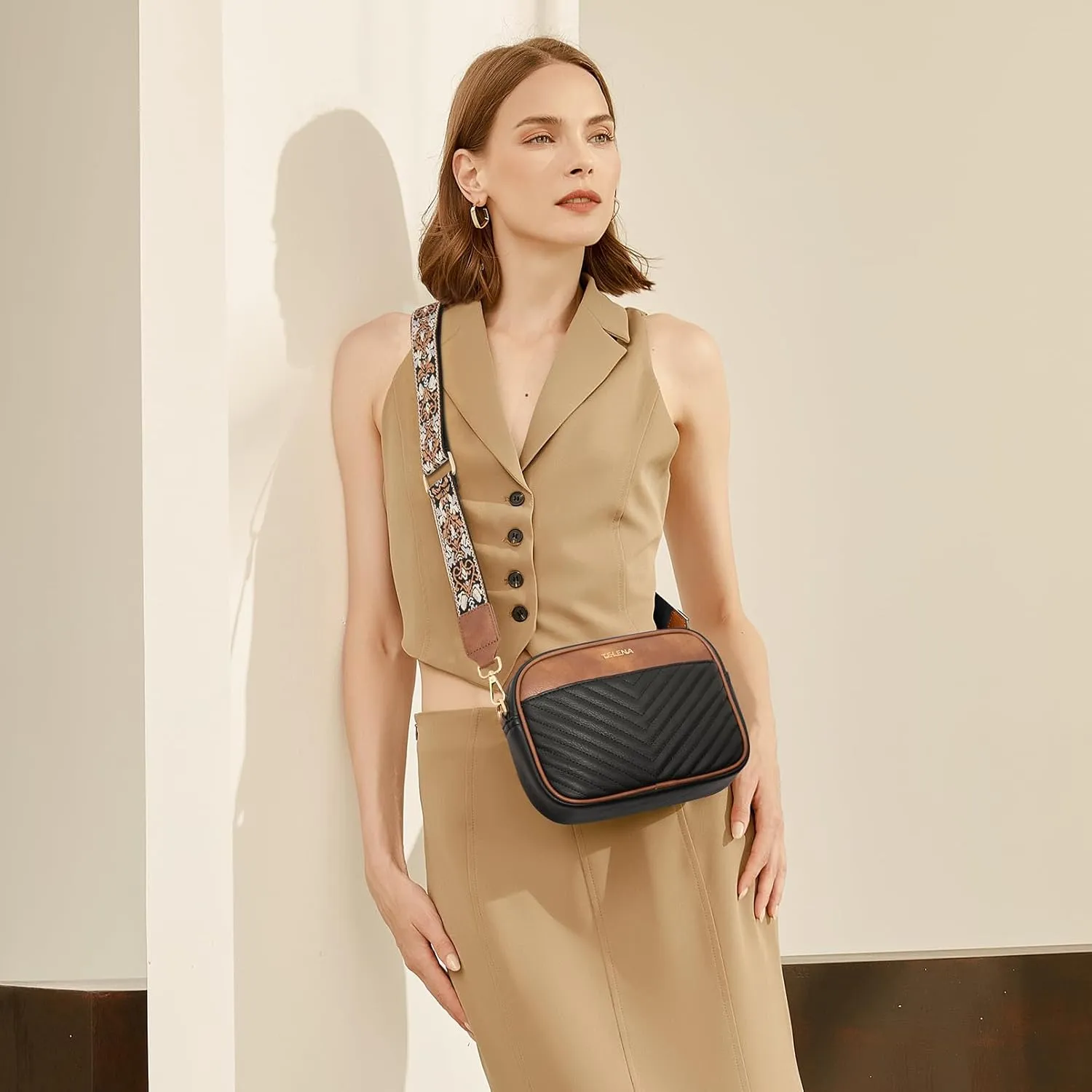 Telena Crossbody Purse for Women Small Crossbody Bags Trendy Vegan Leather with Adjustable Shoulder Strap