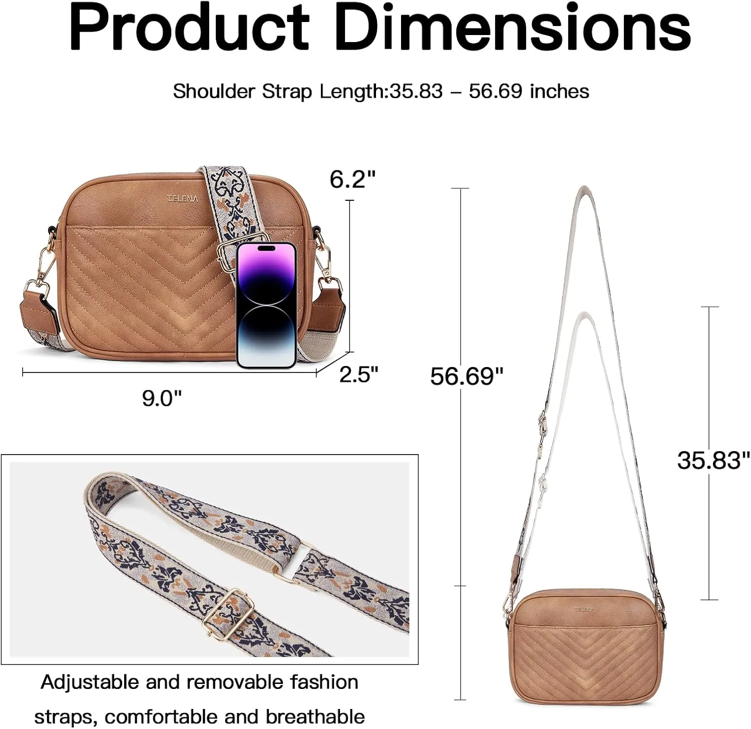 Telena Crossbody Purse for Women Small Crossbody Bags Trendy Vegan Leather with Adjustable Shoulder Strap