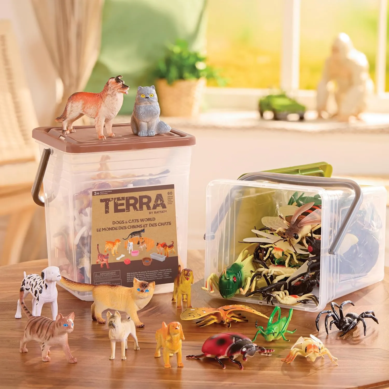 Terra by Battat – Dog & Cat Figurines and Accessories – 60Pc Toy Animal Set for Kids – Miniature Pet Animals – Dogs, Cats, Bones, Bowls & More – 3 Years  – Dogs & Cats World
