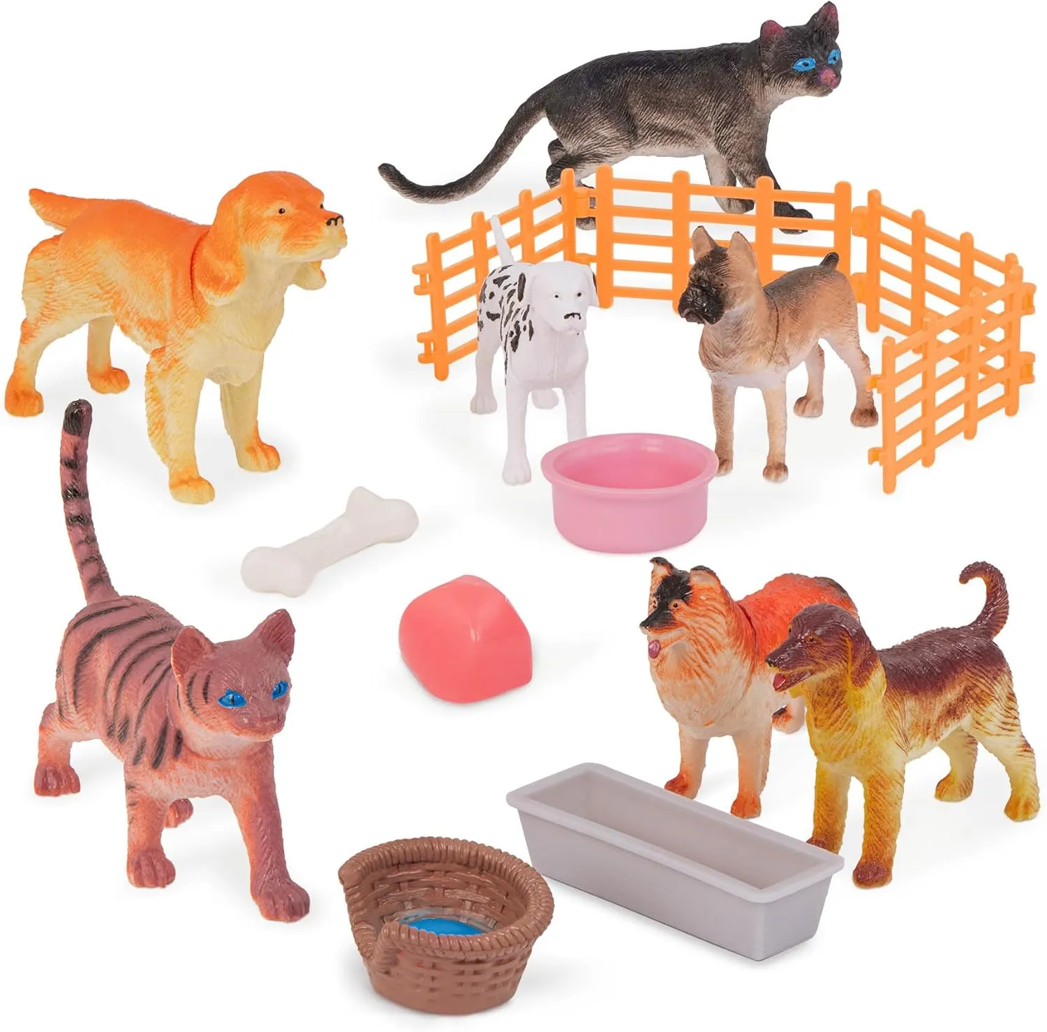 Terra by Battat – Dog & Cat Figurines and Accessories – 60Pc Toy Animal Set for Kids – Miniature Pet Animals – Dogs, Cats, Bones, Bowls & More – 3 Years  – Dogs & Cats World