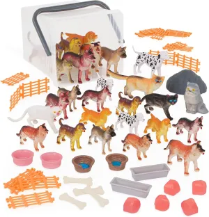 Terra by Battat – Dog & Cat Figurines and Accessories – 60Pc Toy Animal Set for Kids – Miniature Pet Animals – Dogs, Cats, Bones, Bowls & More – 3 Years  – Dogs & Cats World