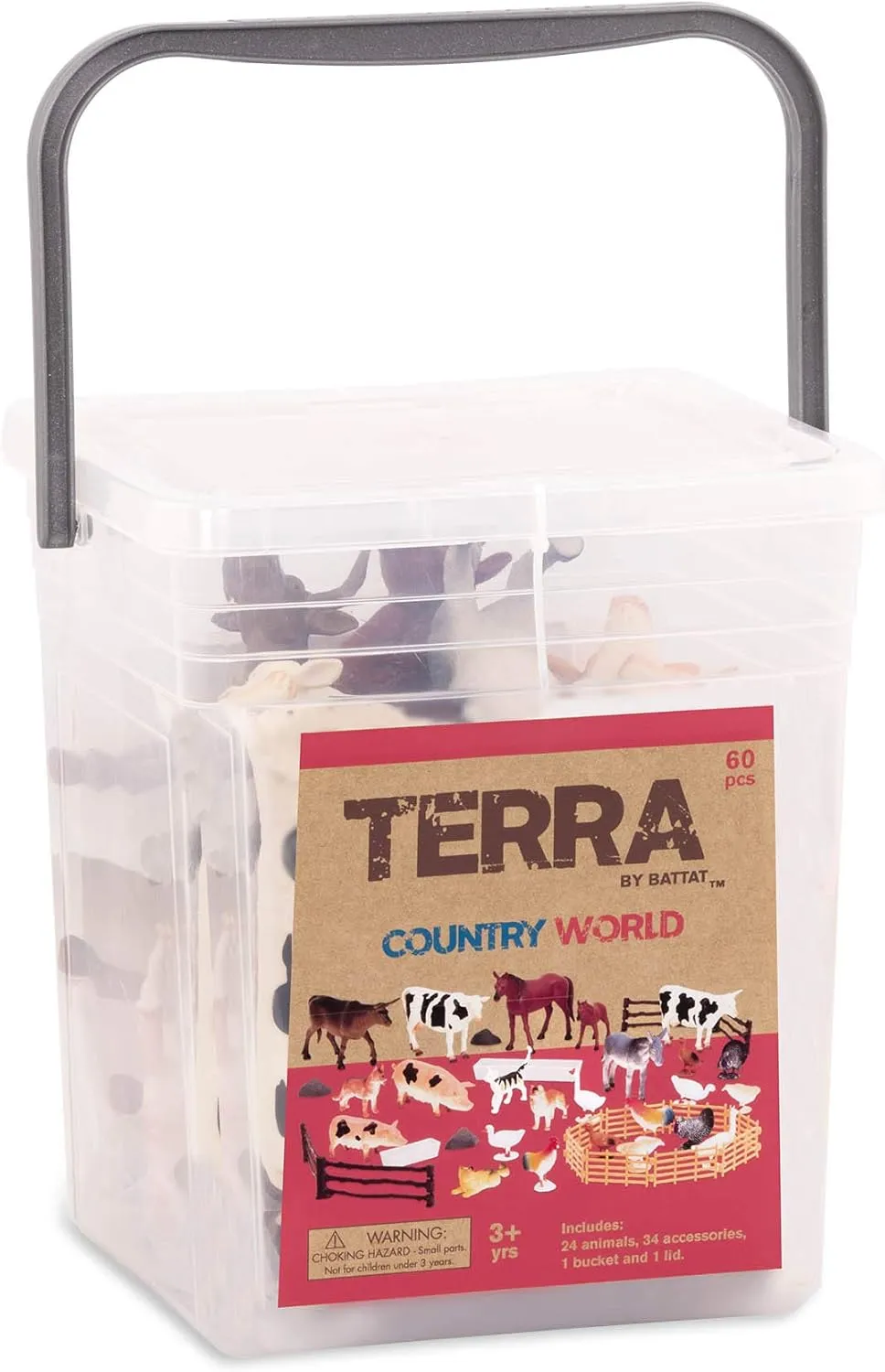 Terra by Battat – Farm Animal Figurines & Accessories – 60Pc Toy Animal Bucket For Kids – Farm Animal Toys – Cows, Pigs, Horses, Cats & More – 3 Years   – Country World