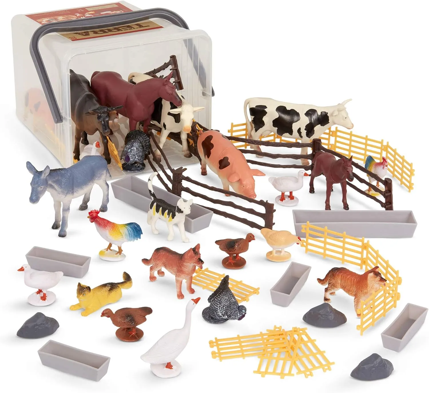 Terra by Battat – Farm Animal Figurines & Accessories – 60Pc Toy Animal Bucket For Kids – Farm Animal Toys – Cows, Pigs, Horses, Cats & More – 3 Years   – Country World