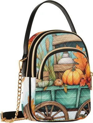 Thanksgiving Pumpkins Wagon Small Crossbody Bags for Women Cell Phone Shoulder Purse Handbags Wallet 21214508
