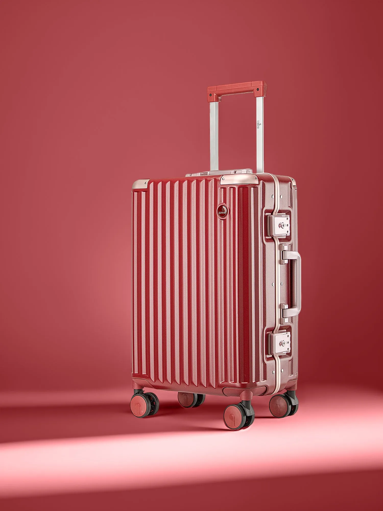 THE CLOWNFISH Stark Series Luggage Polycarbonate Hard Case Suitcase Eight Wheel Trolley Bag with Double TSA Locks- Crimson Red (Small Size, 57 cm-22 inch)