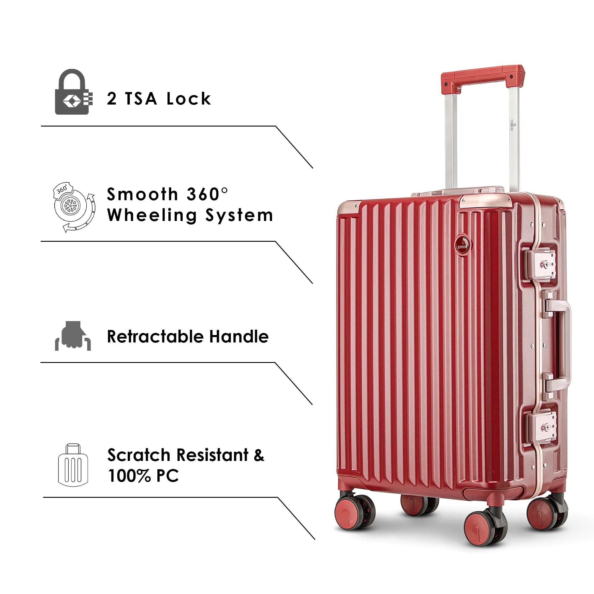 THE CLOWNFISH Stark Series Luggage Polycarbonate Hard Case Suitcase Eight Wheel Trolley Bag with Double TSA Locks- Crimson Red (Small Size, 57 cm-22 inch)