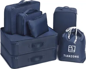 TianZong 7-piece Set Packing Cubes, Travel Bags for Luggage, Packing Organizers with Shoe Bag (Navy Blue)