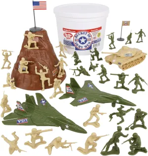 TimMee Bucket of Army Men - Tan vs. OD Green 54pc Soldier Playset - Made in USA