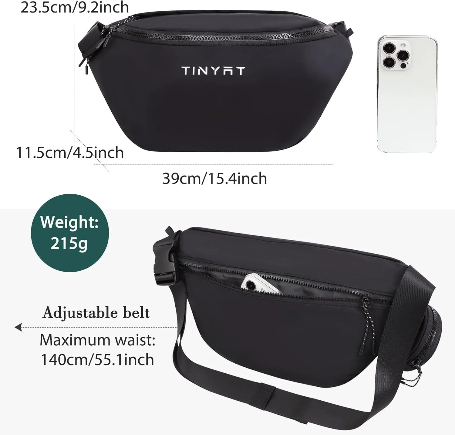 TINYAT Crossbody Fanny Packs for Women Men Waterproof Waist Belt Bag with Coin Pouch Large Chest Bum Pack for Running Travel