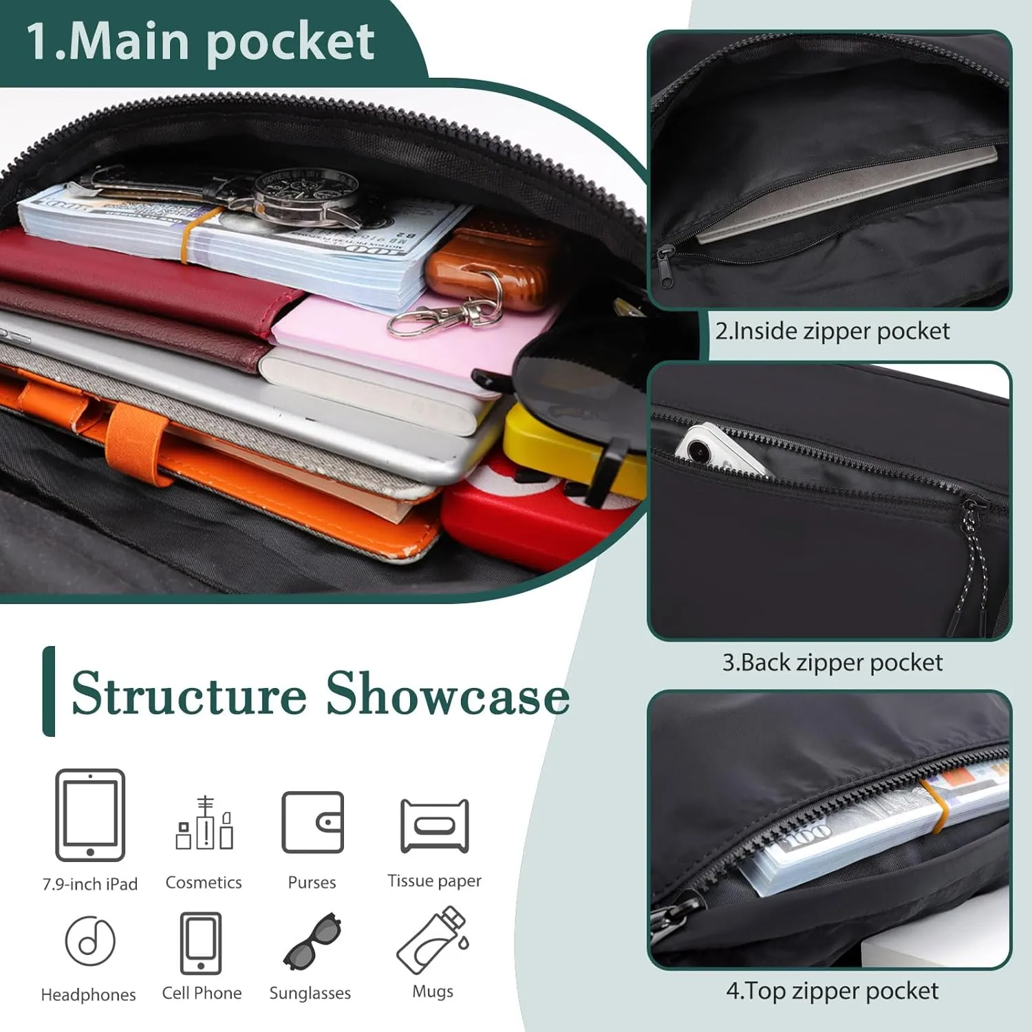 TINYAT Crossbody Fanny Packs for Women Men Waterproof Waist Belt Bag with Coin Pouch Large Chest Bum Pack for Running Travel
