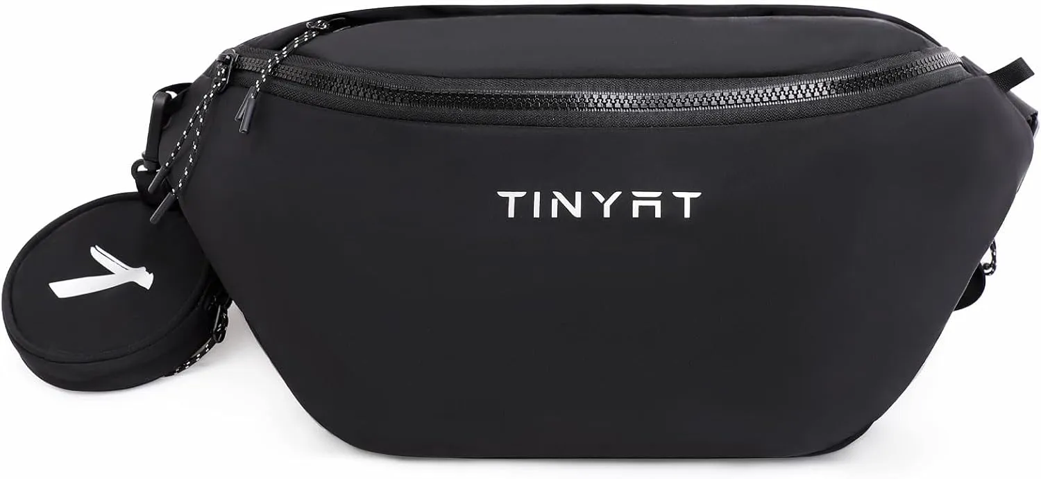 TINYAT Crossbody Fanny Packs for Women Men Waterproof Waist Belt Bag with Coin Pouch Large Chest Bum Pack for Running Travel