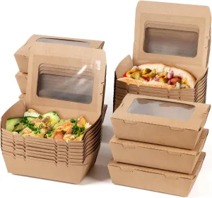 To Go Containers 24oz Kraft Paper Food Containers with Window Take Out Boxes (50Pack, Rectangular)