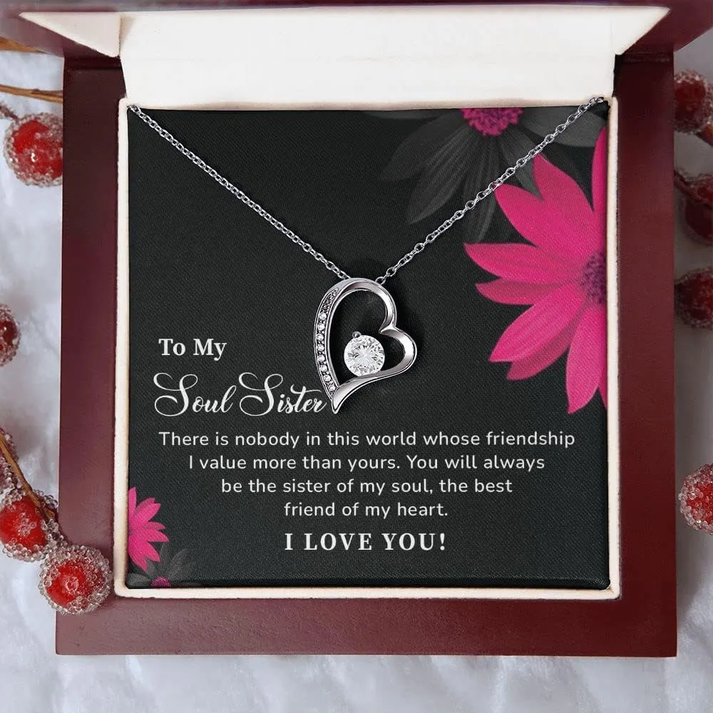 To My Soul Sister Forever Heart Necklace, Soul Sister, Best Friend Necklace, Soul Sister Necklace Pendant, Necklaces Styles On Birthday, Christmas, Anniversary, Valentine, Wedding Jewelry Gift For Her.