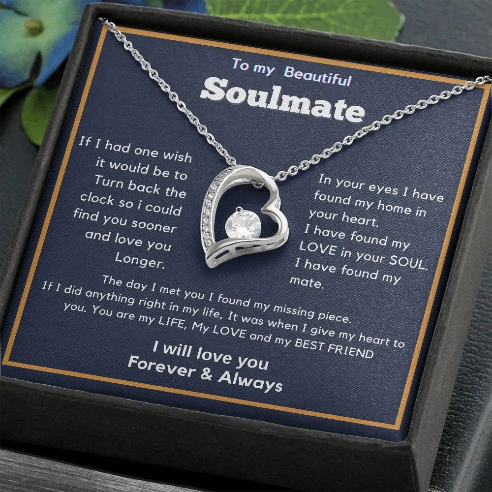 To My Soulmate Necklace, Christmas Valentine's Gift for My Wife Girlfriend 14k White Gold Over Stainless Steel 18K Yellow Gold Necklace (Forever-whitegold-Standardbox)