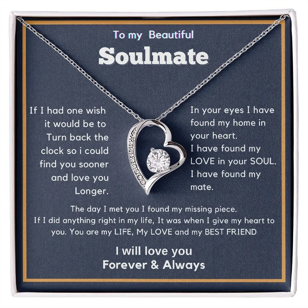 To My Soulmate Necklace, Christmas Valentine's Gift for My Wife Girlfriend 14k White Gold Over Stainless Steel 18K Yellow Gold Necklace (Forever-whitegold-Standardbox)