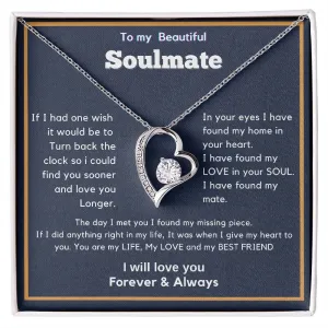 To My Soulmate Necklace, Christmas Valentine's Gift for My Wife Girlfriend 14k White Gold Over Stainless Steel 18K Yellow Gold Necklace (Forever-whitegold-Standardbox)