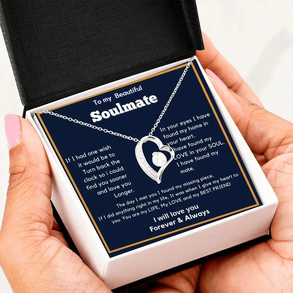 To My Soulmate Necklace, Christmas Valentine's Gift for My Wife Girlfriend 14k White Gold Over Stainless Steel 18K Yellow Gold Necklace (Forever-whitegold-Standardbox)