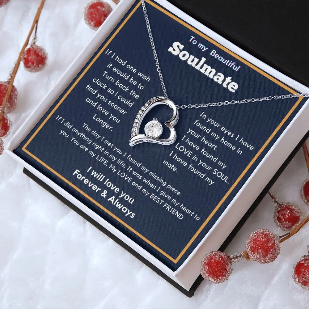 To My Soulmate Necklace, Christmas Valentine's Gift for My Wife Girlfriend 14k White Gold Over Stainless Steel 18K Yellow Gold Necklace (Forever-whitegold-Standardbox)