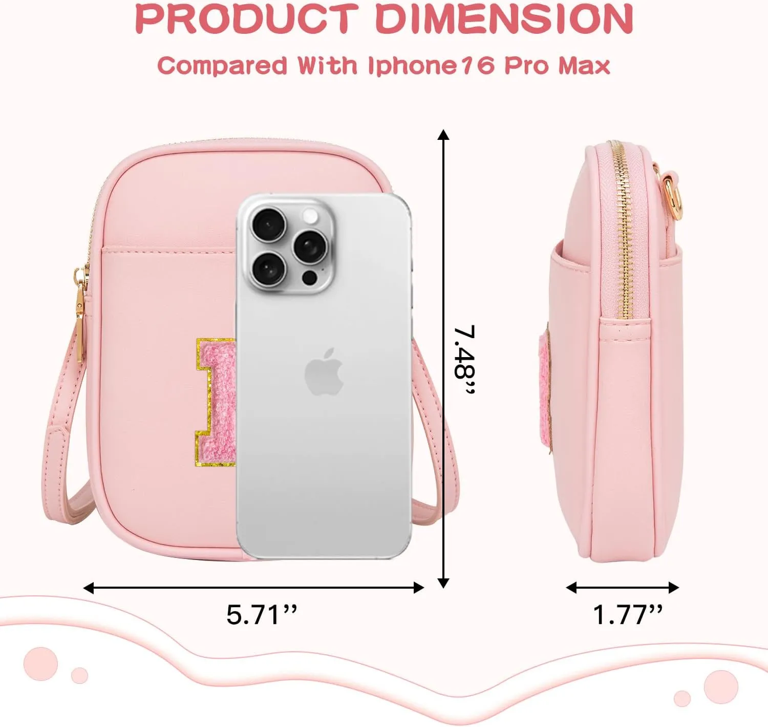 Toddler Purse Initial Crossbody Bags for Girls 3 Pockets PU Leather Cross Body Bag Crossbody Purse Handbag Personalized Preppy Teen Girl Gifts Trendy Stuff (Light Pink B)